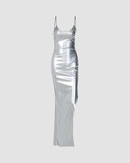 Slit-Detail Long-Sleeve Maxi Dress