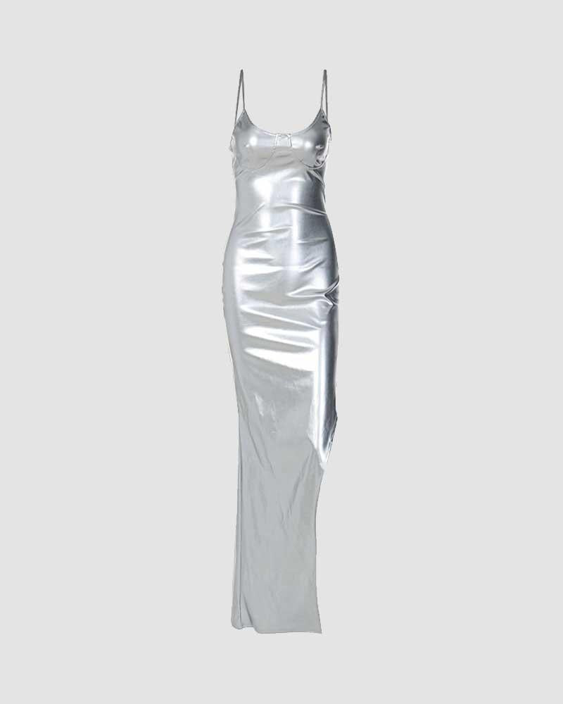 Slit-Detail Long-Sleeve Maxi Dress