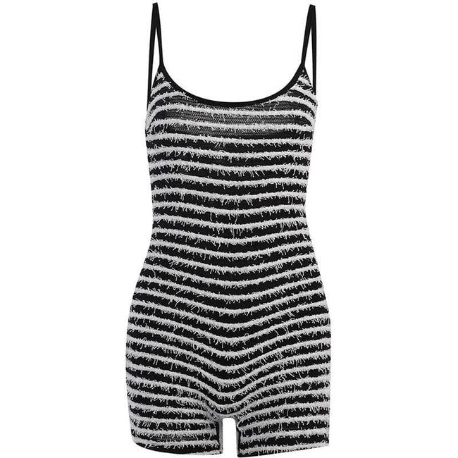 Striped Strappy Contrast-Detail Romper with an Open Back Main image