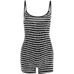 Striped Strappy Contrast-Detail Romper with an Open Back