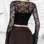 Square-Neck Lace Strappy Two-Piece Set