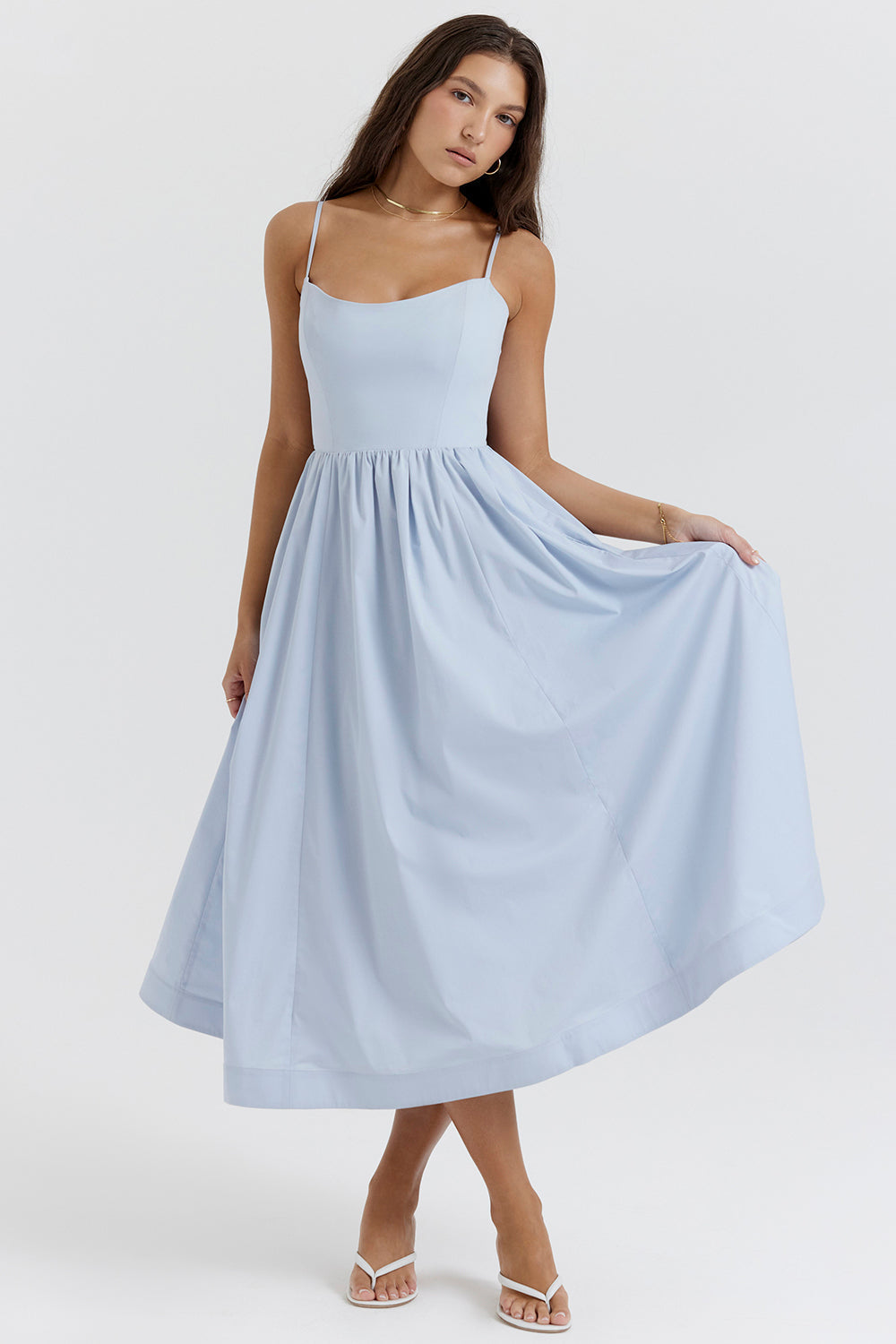 Mid-Rise Sleeveless Midi Dress with an Open Back