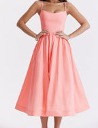 Mid-Rise Sleeveless Midi Dress with an Open Back