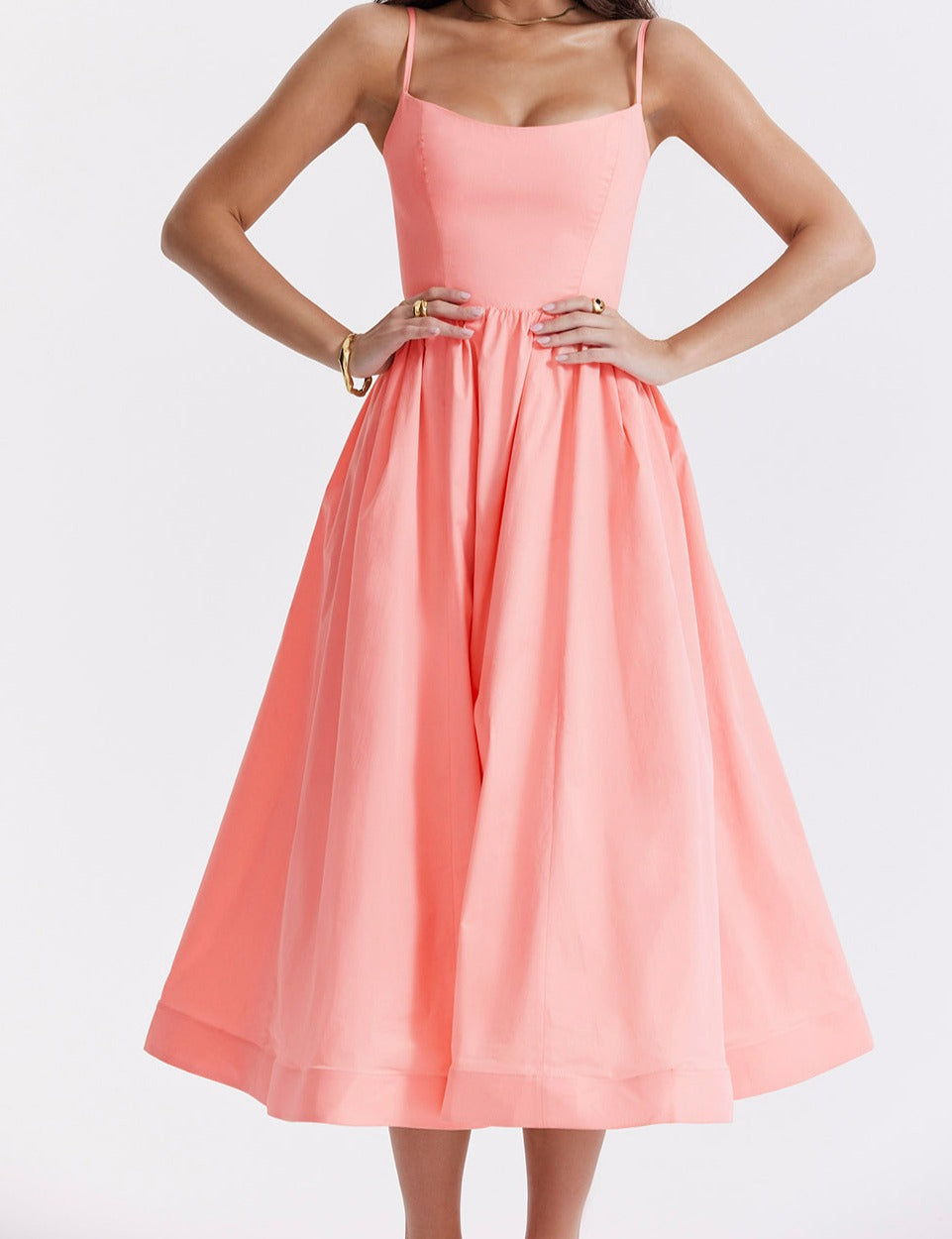 Mid-Rise Sleeveless Midi Dress with an Open Back