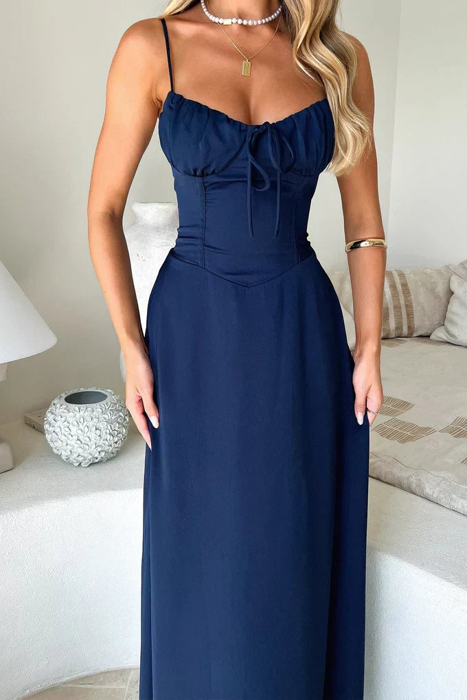A-Line Lace-Up Maxi Dress with Lace Details