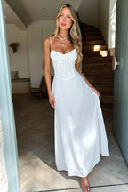 A-Line Lace-Up Maxi Dress with Lace Details