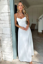 A-Line Lace-Up Maxi Dress with Lace Details