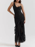 Black Maxi Dress with Ruffle Details