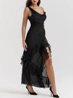 Black Maxi Dress with Ruffle Details