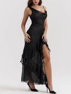 Black Maxi Dress with Ruffle Details