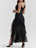 Black Maxi Dress with Ruffle Details