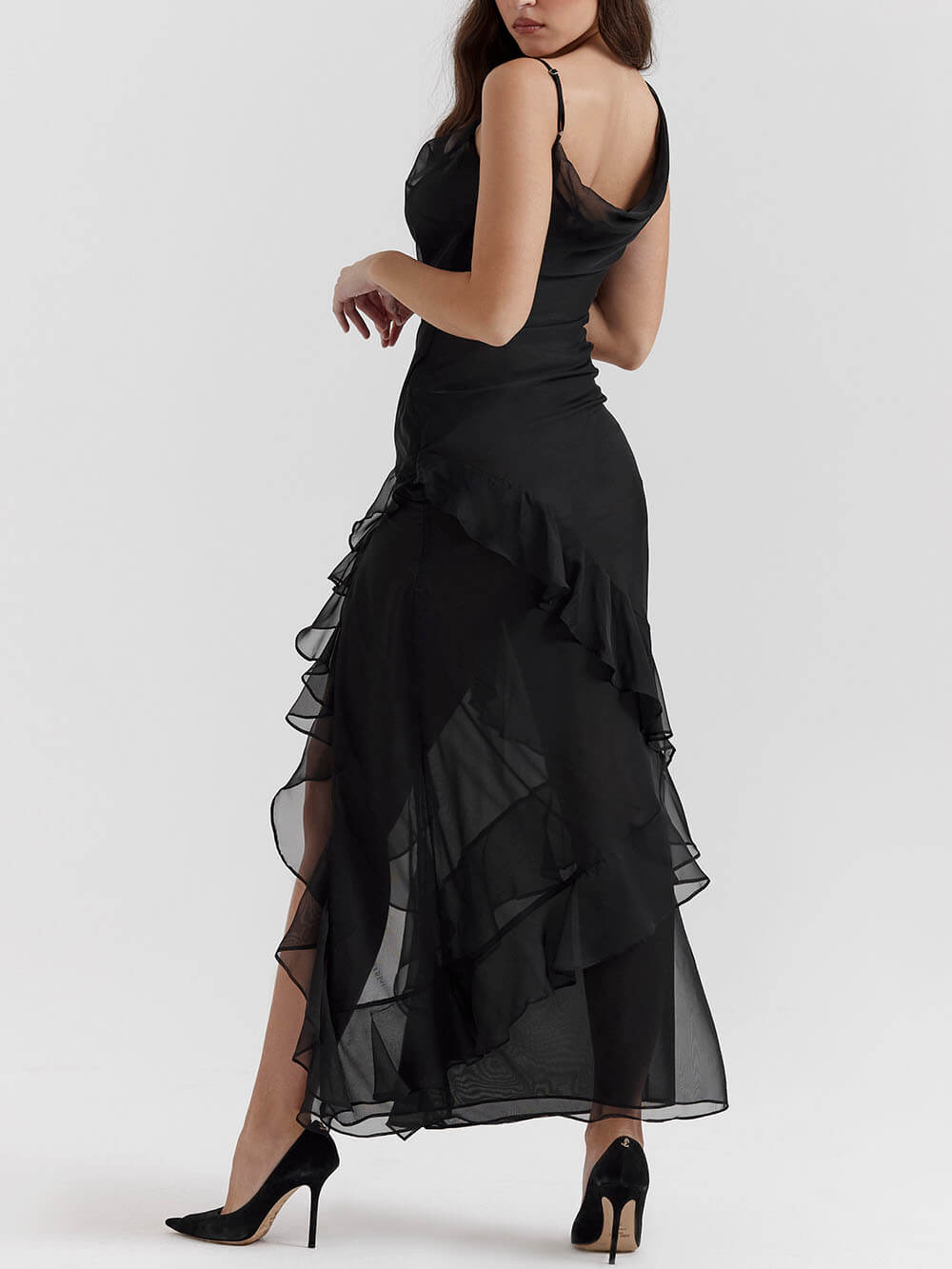 Black Maxi Dress with Ruffle Details