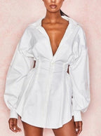 Denim Batwing Long-Sleeve Shirt Dress