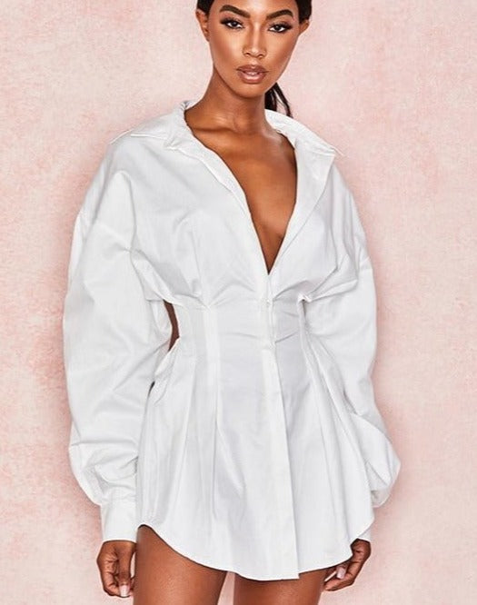 Denim Batwing Long-Sleeve Shirt Dress
