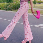 Pink Printed Y2K Retro Pants with Pockets