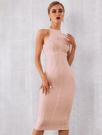 Crewneck Bodycon Dress with Zip Details