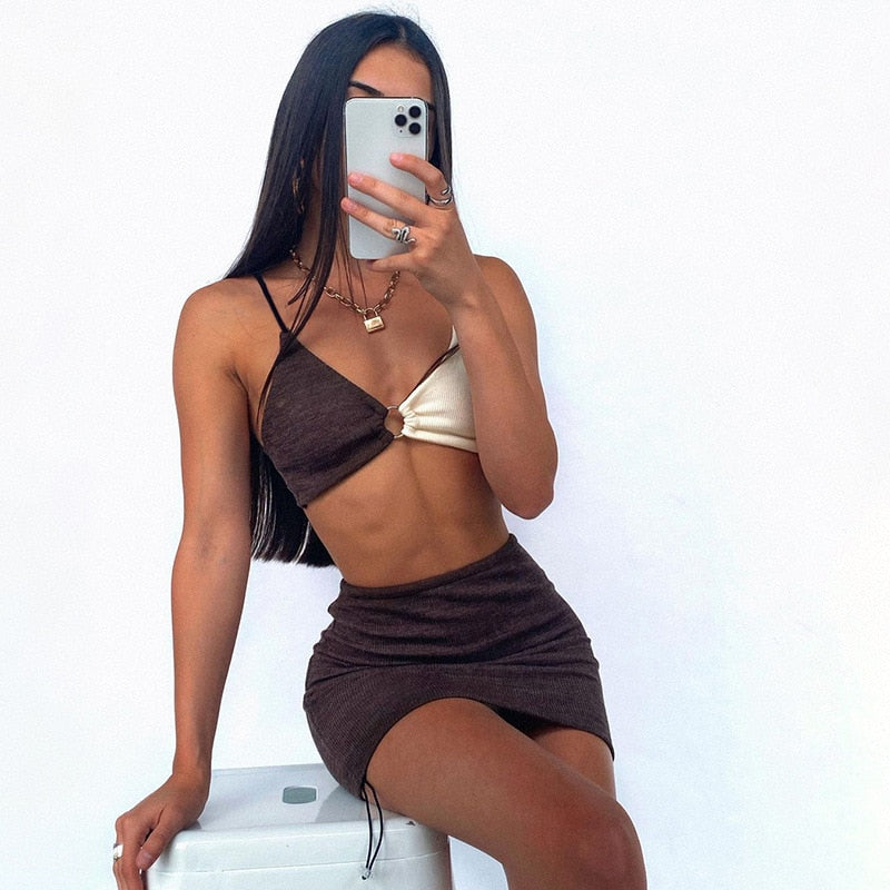 Spaghetti-Strap Open-Back Mini Dress with Cutout Details