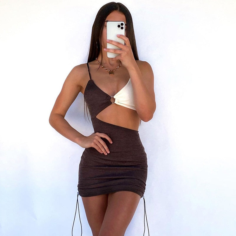 Spaghetti-Strap Open-Back Mini Dress with Cutout Details