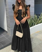 A-Line Sleeveless Midi Dress with Ruffle Details