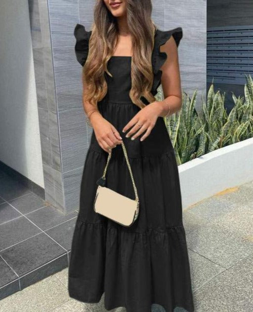 A-Line Sleeveless Midi Dress with Ruffle Details