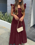 A-Line Sleeveless Midi Dress with Ruffle Details
