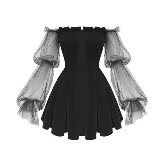 Gothic Vintage Off Shoulder Mesh Mini Dress