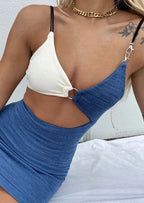 Pencil Spaghetti-Strap Mini Dress with Cutout Details