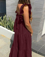 A-Line Sleeveless Midi Dress with Ruffle Details