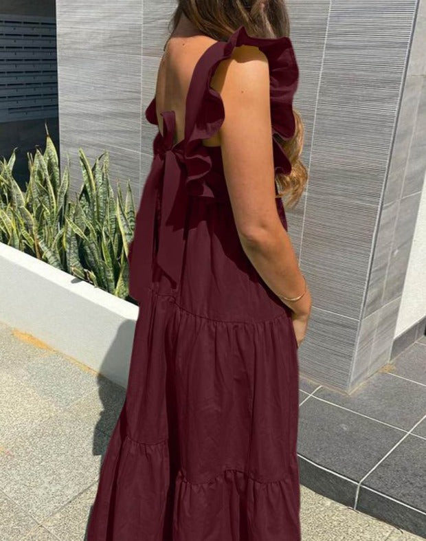 A-Line Sleeveless Midi Dress with Ruffle Details