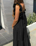 A-Line Sleeveless Midi Dress with Ruffle Details