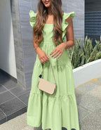 A-Line Sleeveless Midi Dress with Ruffle Details