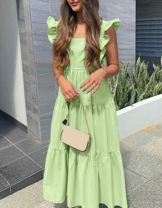 A-Line Sleeveless Midi Dress with Ruffle Details