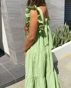 A-Line Sleeveless Midi Dress with Ruffle Details