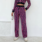 Pink Printed Y2K Retro Pants with Pockets