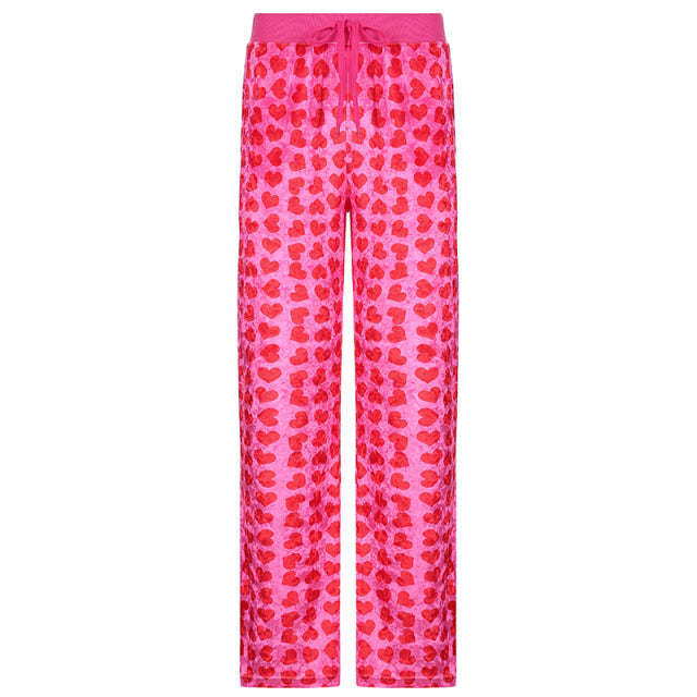 Pink Printed Y2K Retro Pants with Pockets