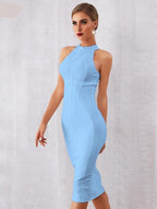 Crewneck Bodycon Dress with Zip Details