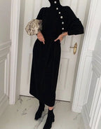 Knit Balloon-Sleeve Dress with a Roll Neck