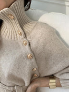 Knit Balloon-Sleeve Dress with a Roll Neck