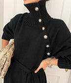 Knit Balloon-Sleeve Dress with a Roll Neck