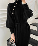 Knit Balloon-Sleeve Dress with a Roll Neck