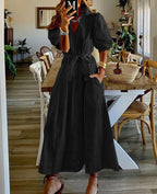 Single-Breasted Tie-Waist Dress with Button Details