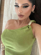 Green One-Shoulder Bodycon Maxi Dress