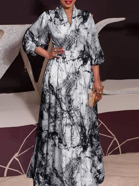 V-Neck Satin Collared Dress