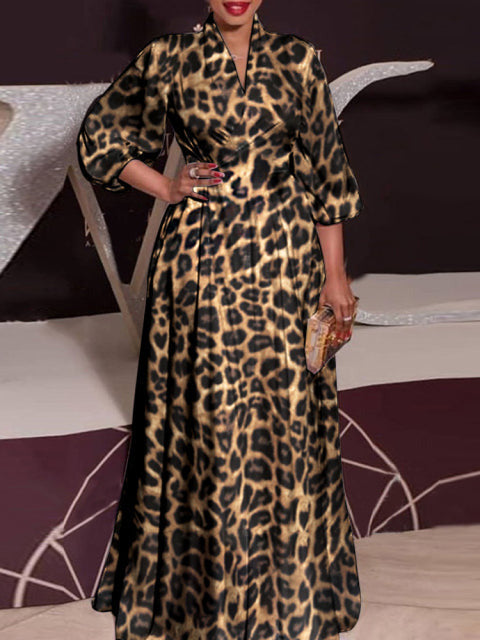 V-Neck Satin Collared Dress