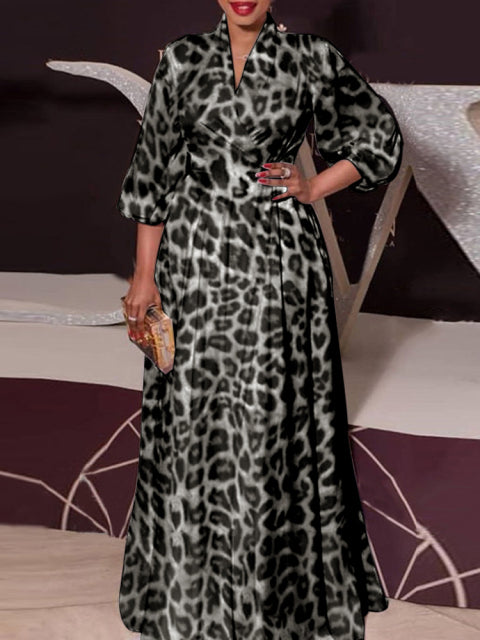 V-Neck Satin Collared Dress