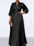 V-Neck Satin Collared Dress