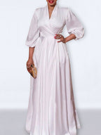 V-Neck Satin Collared Dress