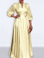V-Neck Satin Collared Dress
