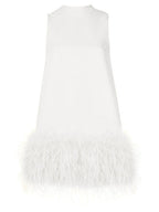 Crewneck A-Line Dress with Feather Details