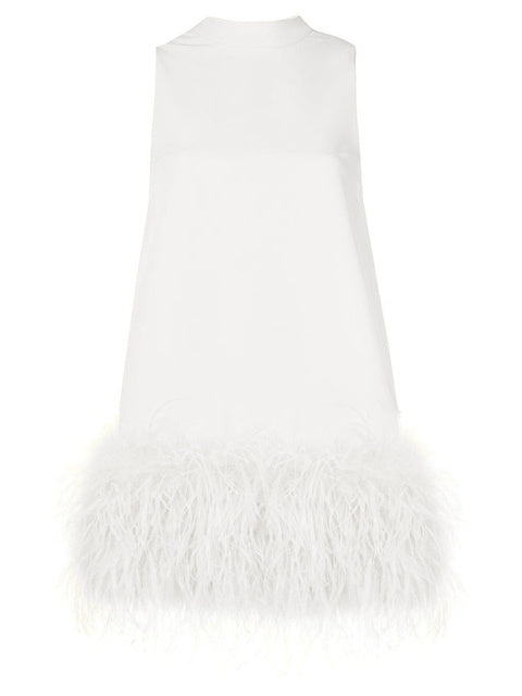 Crewneck A-Line Dress with Feather Details